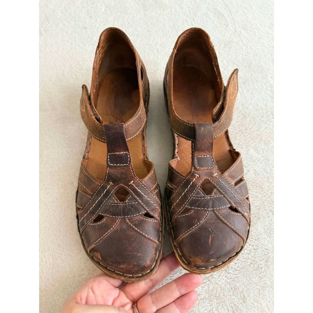 Josef Seibel Womens 39 Brown Leather Distressed Mary Janes Sandals Floral